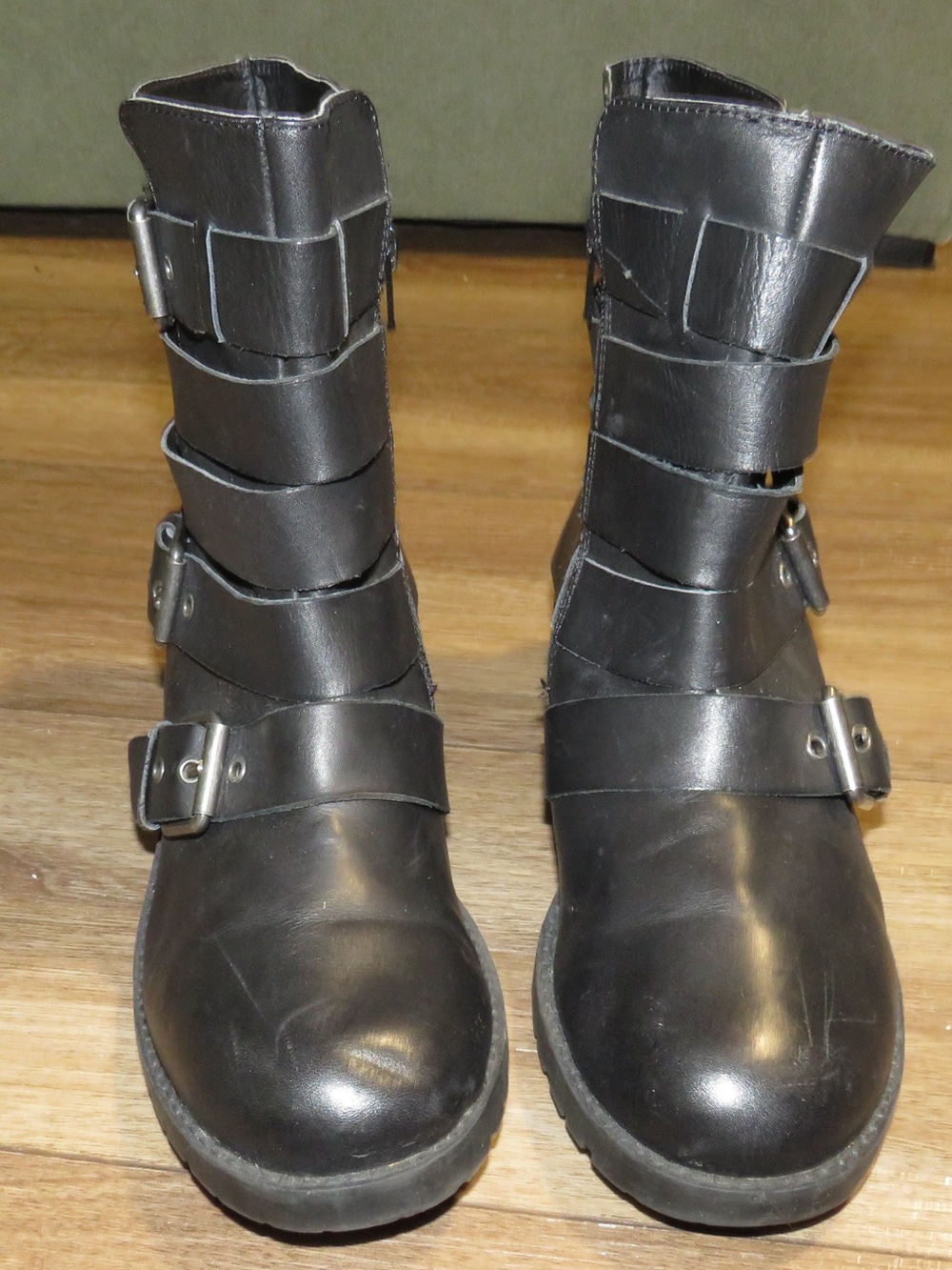 Adam Tucker Black Strapped Moto Combat Boots